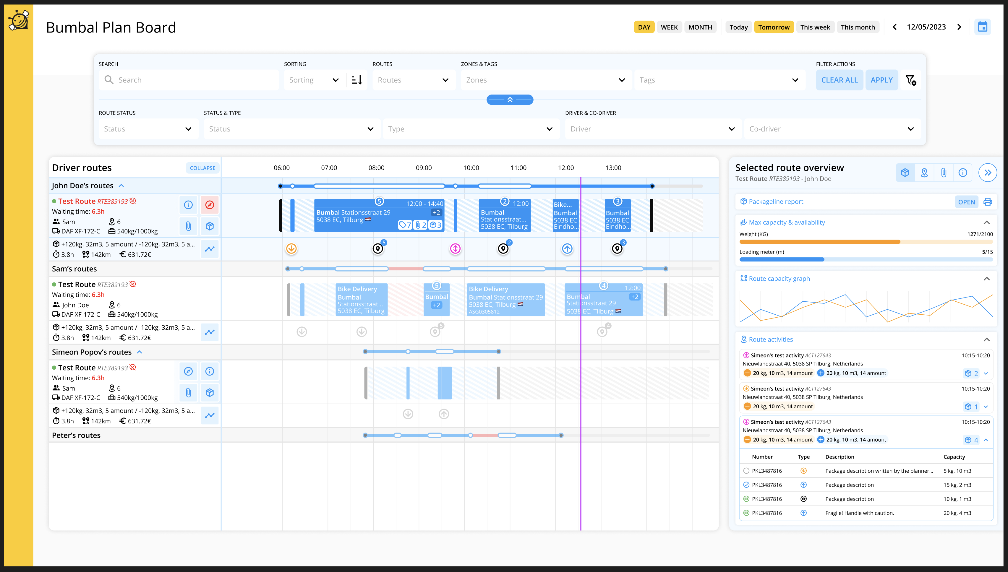 Planbord, routeplanner, transport software,